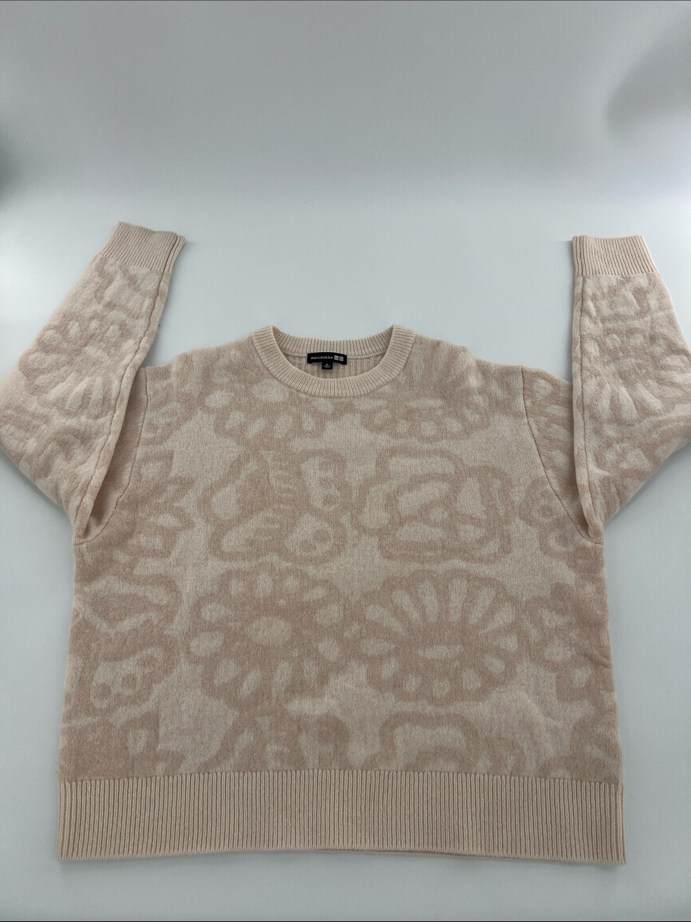 Marimekko Cream Tonal Floral Knit Crewneck neutral XL - Picture 2 of 8